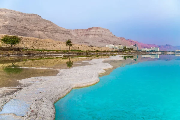 Picturesque White Paths Evaporated Salt Early Morning Resorts Dead Sea — Stock Photo, Image