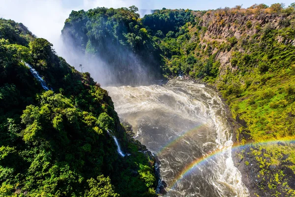 Grand Deep Victoria Falls Dopo Stagione Delle Piogge Enorme Arcobaleno — Foto Stock