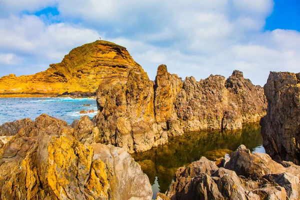 Côte Pittoresque Océan Atlantique Île Volcanique Madère Petite Baie Avec — Photo