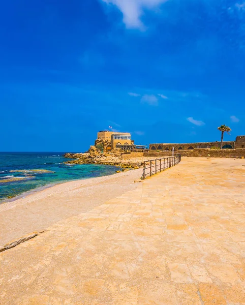 Concept Ecological Historical Tourism Ruins Port Ancient Caesarea Restored Embankment — Stock Photo, Image