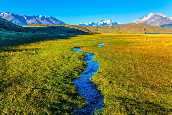 Hacienda Sono Circondate Montagne Lontane Campo Erba Verde Impregnato Ruscelli — Foto Stock