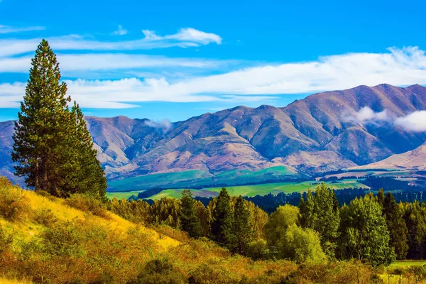 Vale Pitoresco Entre Altas Montanhas Fabulosamente Bela Nova Zelândia Viagem — Fotografia de Stock