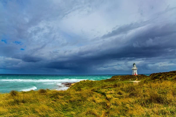 Famoso Farol Waipapa Está Horizonte Scenic South Island Dia Ventoso — Fotografia de Stock