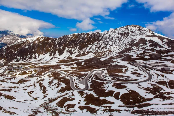 Primeira Neve Caiu Grossglockner Alpine Road Áustria Curva Pavimentada Pedra — Fotografia de Stock