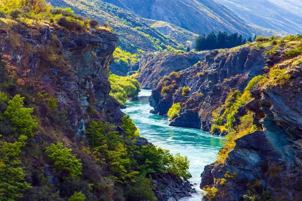 Incríveis Aventuras Nova Zelândia Desfiladeiro Pitoresco Rio Kawarau Entre Cromwell — Fotografia de Stock