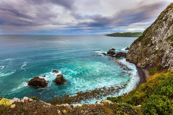 Nouvelle Zélande Côte Pittoresque Océan Pacifique Près Nugget Points Ciel — Photo