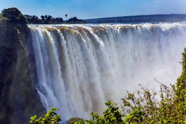Yağmur mevsiminden sonra yolculuk. Yağışlı mevsimden sonra Victoria Şelaleleri. Victoria Ulusal Parkı, Zambezi Nehri. Ekstrem ve fotoğraf turizmi kavramı