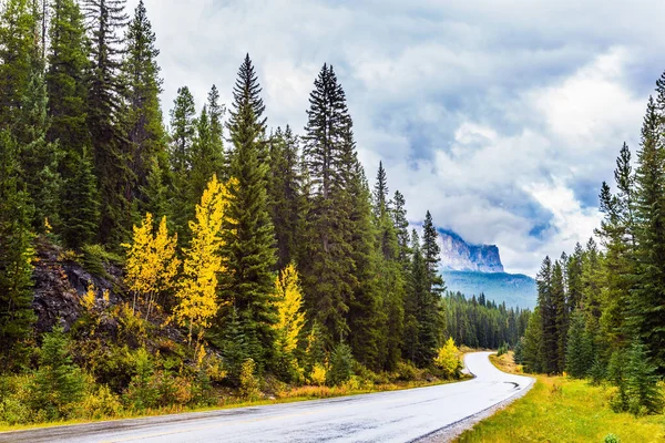 Excelente Carretera Cruza Las Montañas Canadienses Crepúsculo Norte Rockies Canadienses — Foto de Stock