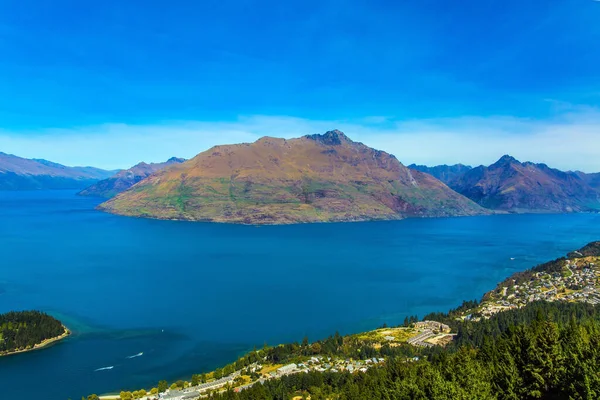 Concept Active Ecological Photo Tourism Bird Eye View City Queenstown — Stock Photo, Image