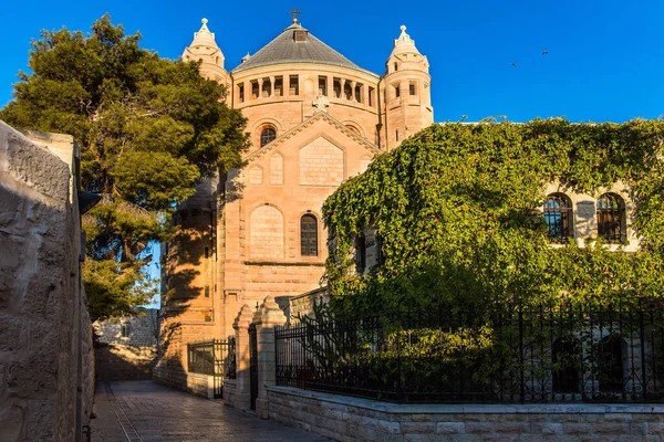 Catedral Igreja Armênia Jerusalém Pôr Sol Quente Catedral Iluminada Pelo — Fotografia de Stock