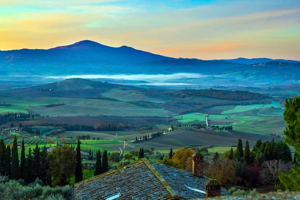 Atardecer Toscana Foto Tomada Una Pared Protectora Alrededor Antigua Ciudad —  Fotos de Stock