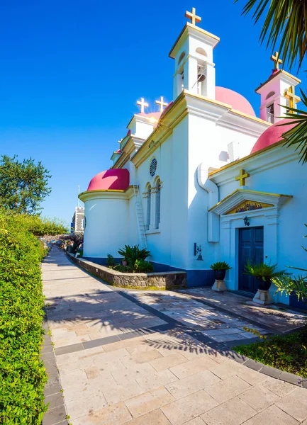 Israel Cafarnaum Igreja Dos Doze Apóstolos Edifício Igreja Branca Neve — Fotografia de Stock