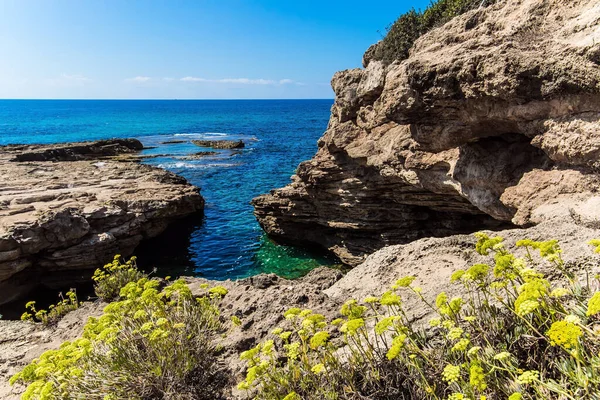 Rotsachtige Baai Bij Krijtberg Rosh Nikra Geologische Formatie Het Noorden — Stockfoto