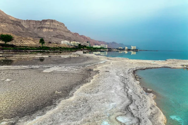 Famous Healing Dead Sea Misty Winter Morning Excess Salt Appeared — Stock Photo, Image