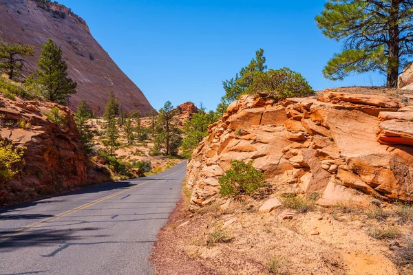 Utah Usa Asphalt Highway Mountains Hills Zion Canyon Beautiful Sunny — Stock Photo, Image