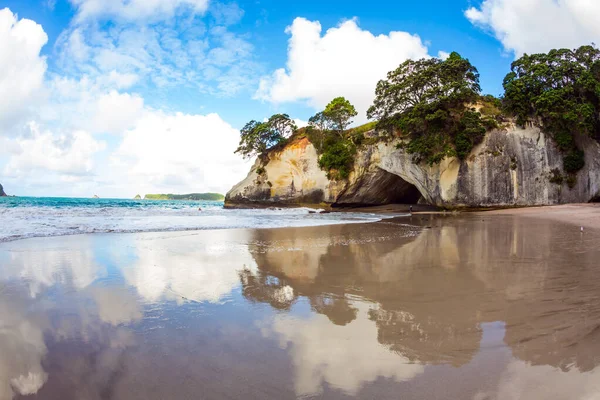 Cathedral Cove Auf Der Nordinsel Neuseelands Auf Malerischen Riesigen Felsen — Stockfoto