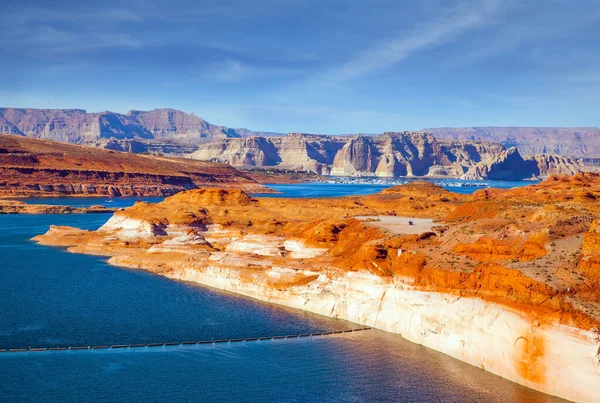 Best journey in life. The largest reservoir in the United States of artificial origin is Lake Powell. Glen Canyon Dam, Arizona, in the Grand Canyon Gorge. Concept of active, ecological and photo tourism