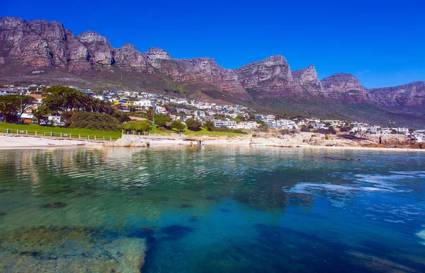 Prachtige Beroemde Tafelberg Kaapstad Aan Voet Promenade Strand Fantastische Havenstad — Stockfoto