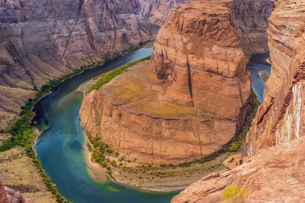 Malowniczy Zakręt Kształcie Podkowy Rzeki Kolorado Czerwony Piaskowiec Szmaragdowa Woda — Zdjęcie stockowe