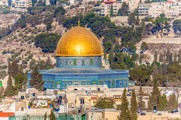 Jeruzsálem Teteje Naplementével Omar Mecsetének Arany Kupolája Történelmi Vallási Zarándok — Stock Fotó