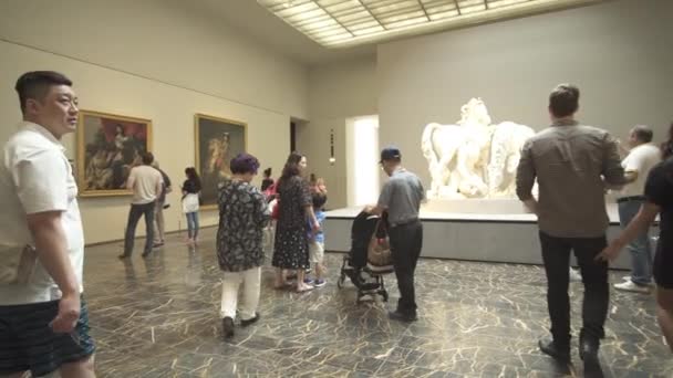 Gente mirando exposiciones en el nuevo Museo del Louvre en Abu Dhabi material de archivo de vídeo — Vídeo de stock