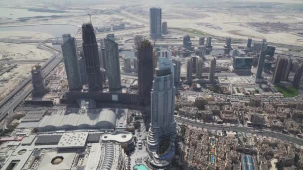 Σύγχρονη αρχιτεκτονική Downtown Dubai θέα από την κορυφή πλάνα βίντεο — Αρχείο Βίντεο