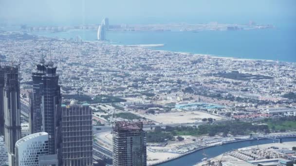 Palm Jumeirah is an artificial archipelago into the Persian Gulf view from the top stock footage video — Stock Video