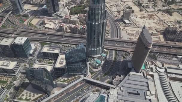 Σύγχρονη αρχιτεκτονική Downtown Dubai θέα από την κορυφή πλάνα βίντεο — Αρχείο Βίντεο