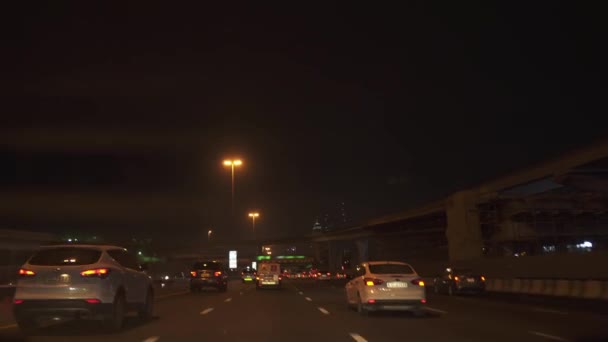 Night traffic on the Sheikh Zayed Road stock footage video — Stock Video