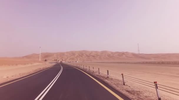 New road from Oasis Liwa to Moreeb Dune in Rub al Khali desert stock video — Stok Video