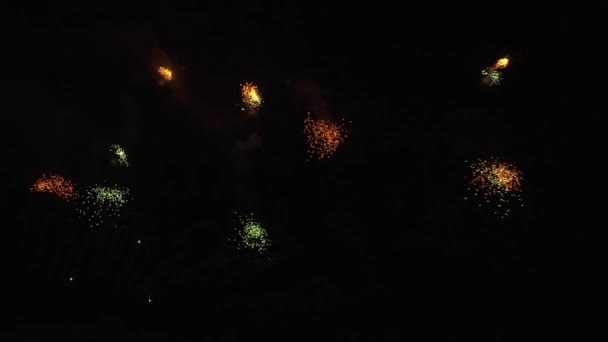 Gyönyörű színes tűzijáték ünnep a fekete háttér, újév holiday koncepció stock footage videóinak — Stock videók