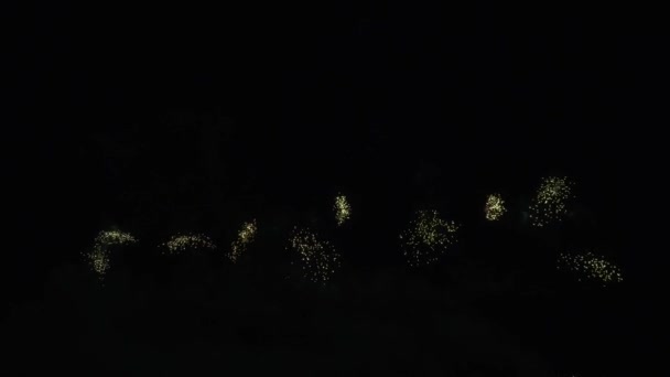 Hermosa exhibición de fuegos artificiales de colores para la celebración en el fondo negro, Año nuevo concepto de vacaciones material de archivo de vídeo — Vídeo de stock
