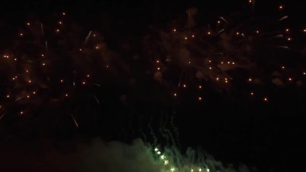 Hermosa exhibición de fuegos artificiales de colores para la celebración en el fondo negro, Año nuevo concepto de vacaciones material de archivo de vídeo — Vídeos de Stock