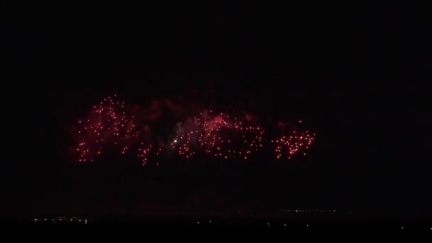 검은 하늘 배경 재고 장면 비디오에 화려한 불꽃놀이 — 비디오