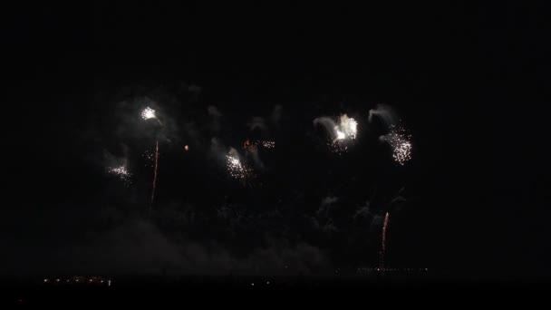 Kleurrijke vuurwerk op zwarte hemel achtergrond stock footage video — Stockvideo