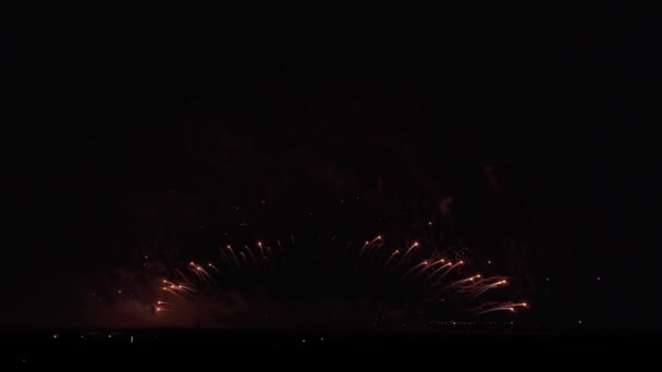 Fogo de artifício colorido no fundo do céu preto imagens de vídeo — Vídeo de Stock