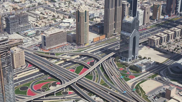 Modern urban multi-level road junctions in Downtown Dubai view from the top stock footage video — Stock Photo, Image