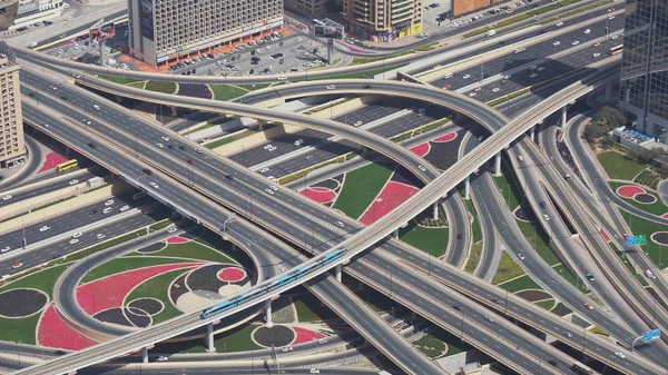 Modern urban multi-level road junctions in Downtown Dubai view from the top stock footage video — Stock Photo, Image