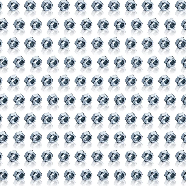 Pattern of metal nuts on white background. From top view — Stock Photo, Image