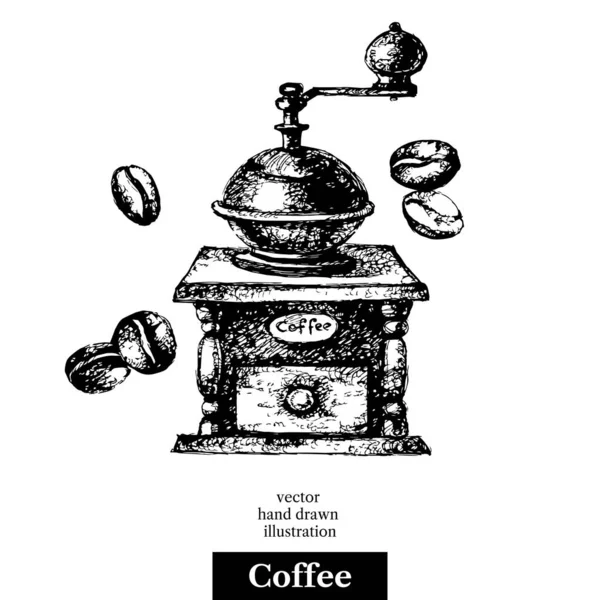 Ręcznie Rysowany Szkic Czarno Biały Vintage Tle Kawy Ilustracja Wektora — Wektor stockowy