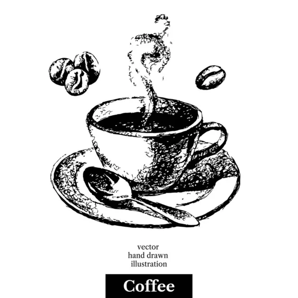 Dibujo Dibujado Mano Fondo Café Vintage Blanco Negro Vec — Vector de stock