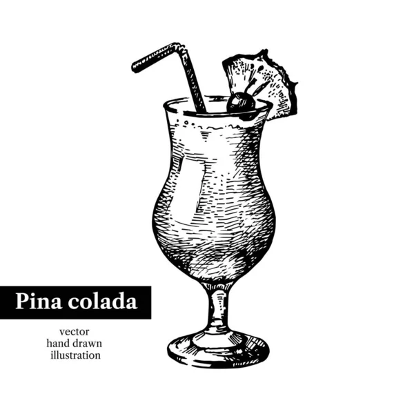 Dibujo Dibujado Mano Cóctel Pina Colada Vintage Objeto Aislado Ilustración — Archivo Imágenes Vectoriales