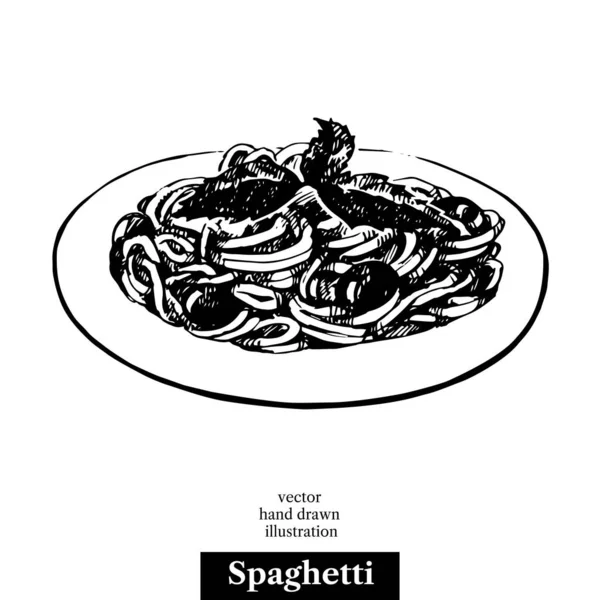 Des Spaghettis Vintage Fast Food Dessiné Main Croquis Illustration Fond — Image vectorielle