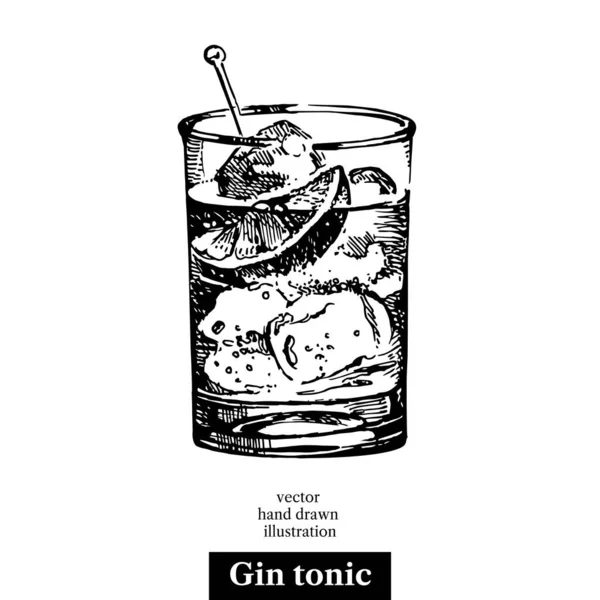 Dibujo Dibujado Mano Cóctel Gin Tonic Vintage Objeto Aislado Ilustración — Archivo Imágenes Vectoriales