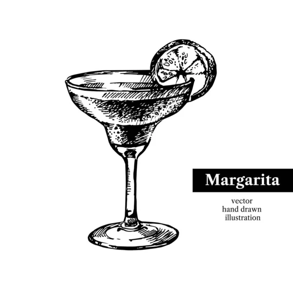 Hand Drawn Sketch Cocktail Margarita Vintage Isolated Object Vector Illustration — Stock Vector