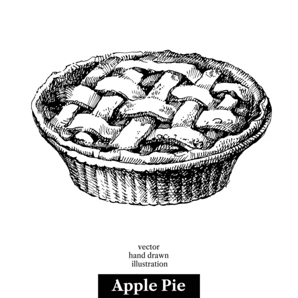 Ручной Рисунок Домашнего Органического Яблочного Пирога Десерт Векторная Черно Белая — стоковый вектор