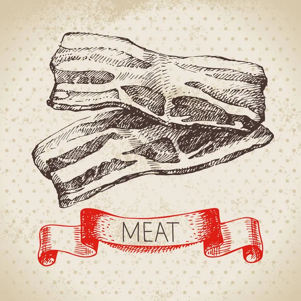 Met Hand Getekend Schets Vlees Product Vector Vintage Bacon Illustratie — Stockvector