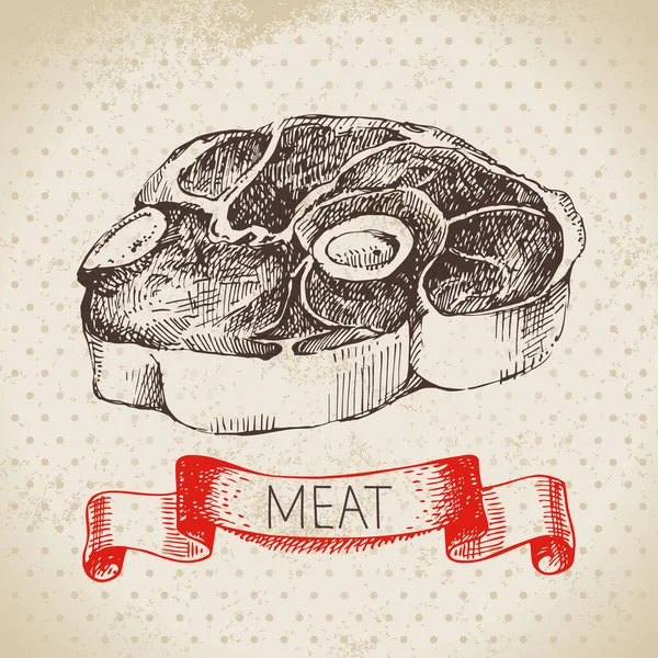 手绘素描肉制品 病媒复古牛肉插图 菜单设计 — 图库矢量图片