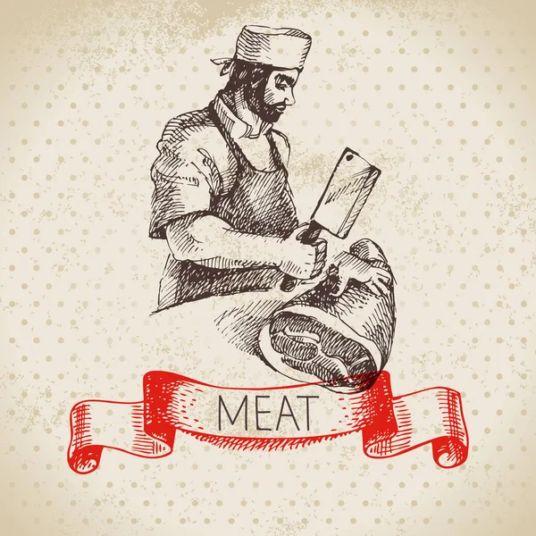 Bozzetto Disegnato Mano Illustrazione Carnefice Vintage Vettoriale Design Del Menu — Vettoriale Stock