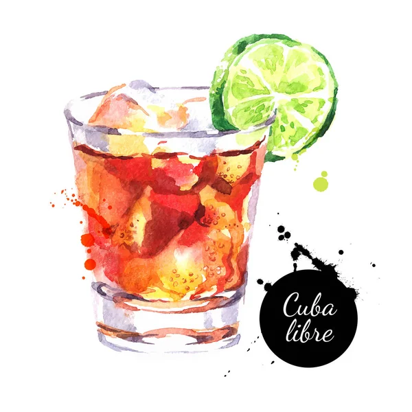 Handritad Skiss Akvarell Cocktail Kuba Libre Vektor Isolerad Livsmedel Illustration — Stock vektor